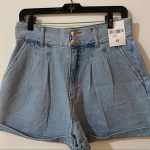 Pleated Denim Shorts